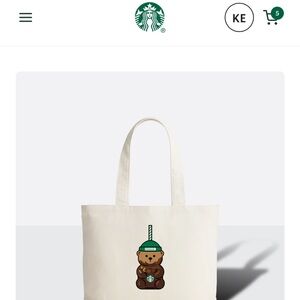 Starbucks Cream Tote with Green Bear Graphic